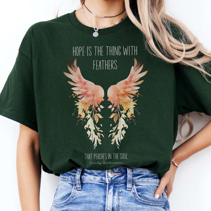 T-Shirt Hope is the Thing With Feathers Emily Dickinson T-Shirt The Mystic Eden