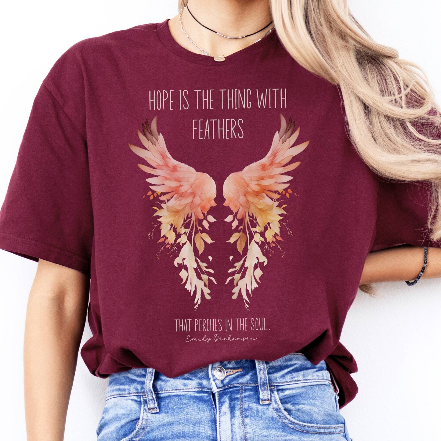 T-Shirt Hope is the Thing With Feathers Emily Dickinson T-Shirt The Mystic Eden