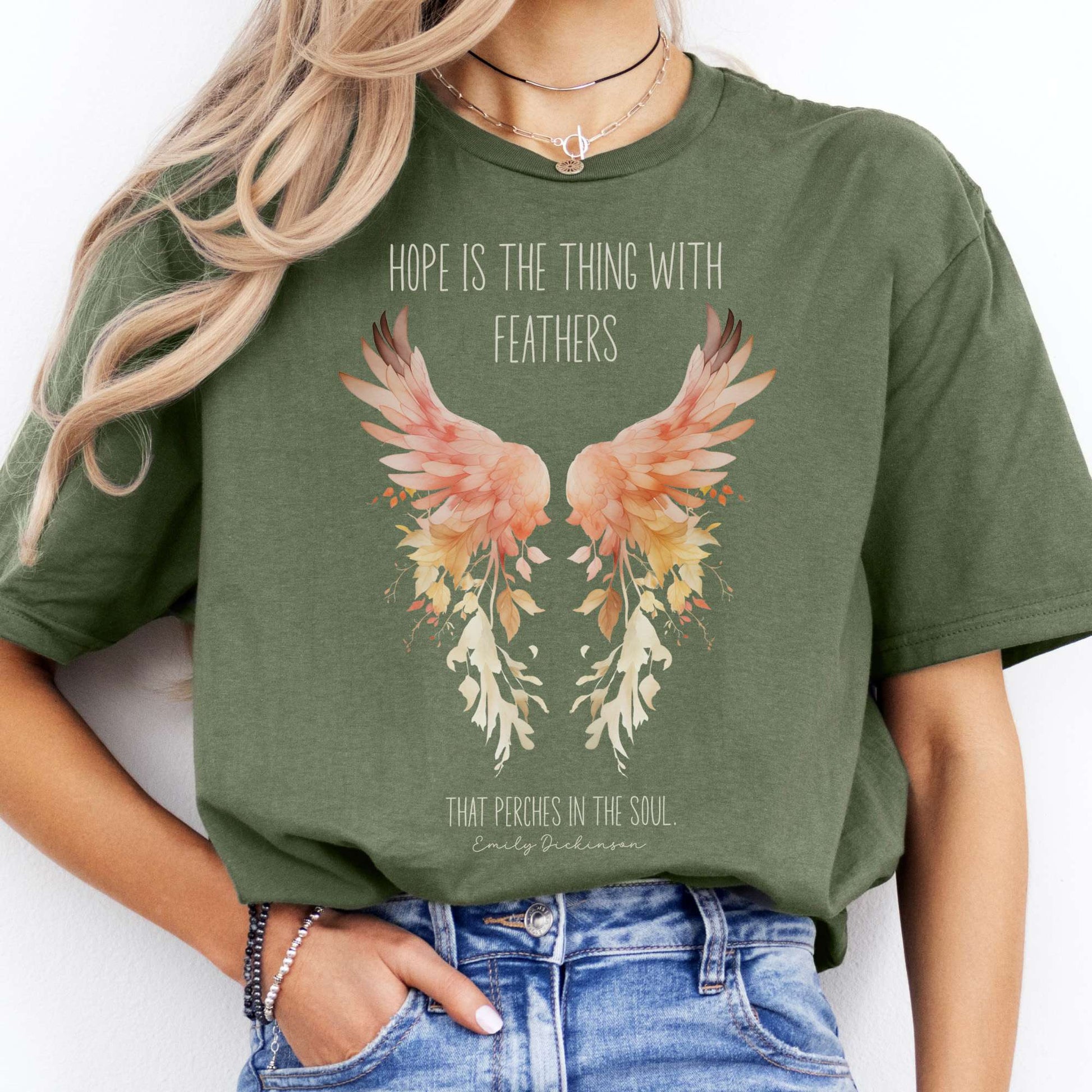 T-Shirt Hope is the Thing With Feathers Emily Dickinson T-Shirt The Mystic Eden