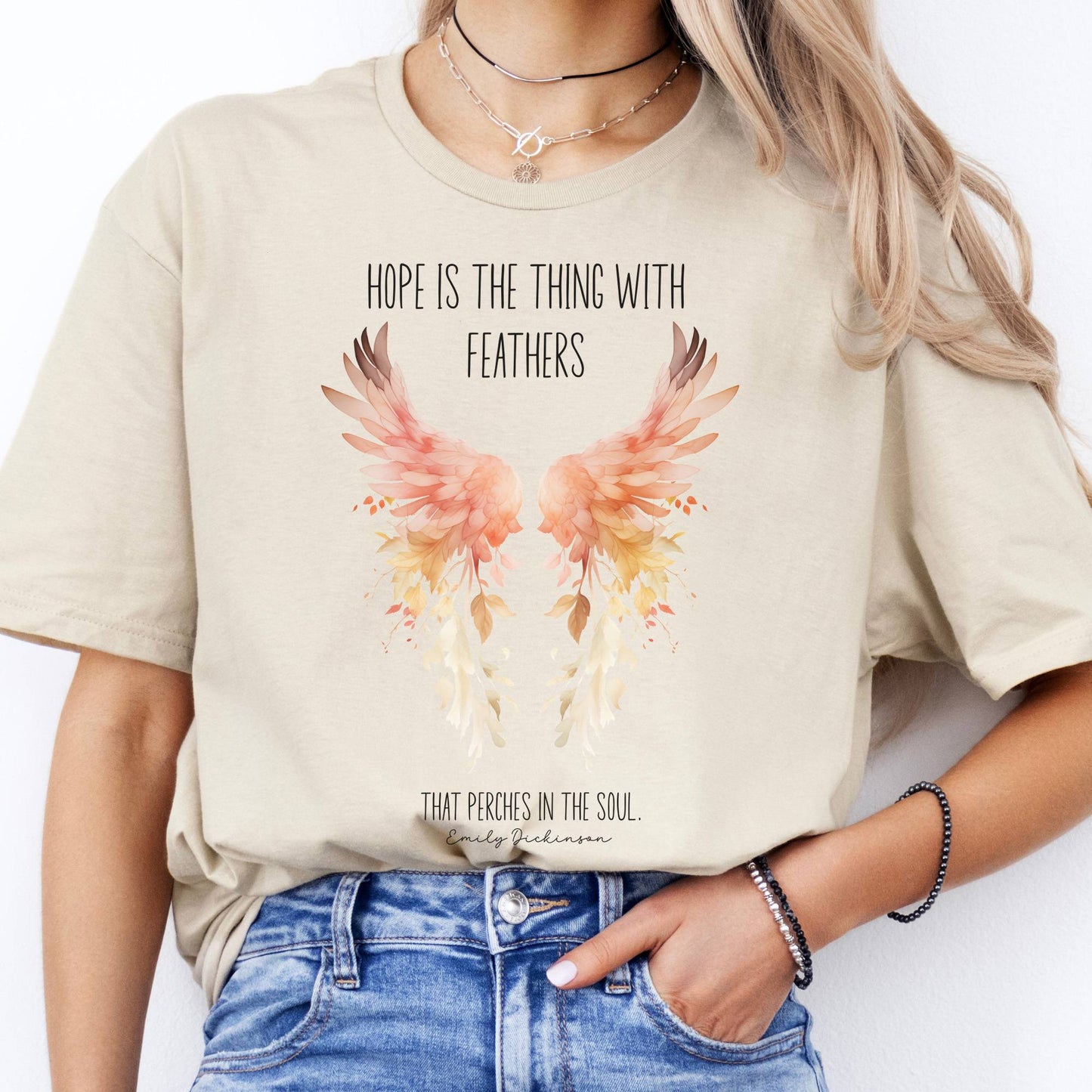 T-Shirt Hope is the Thing With Feathers Emily Dickinson T-Shirt The Mystic Eden