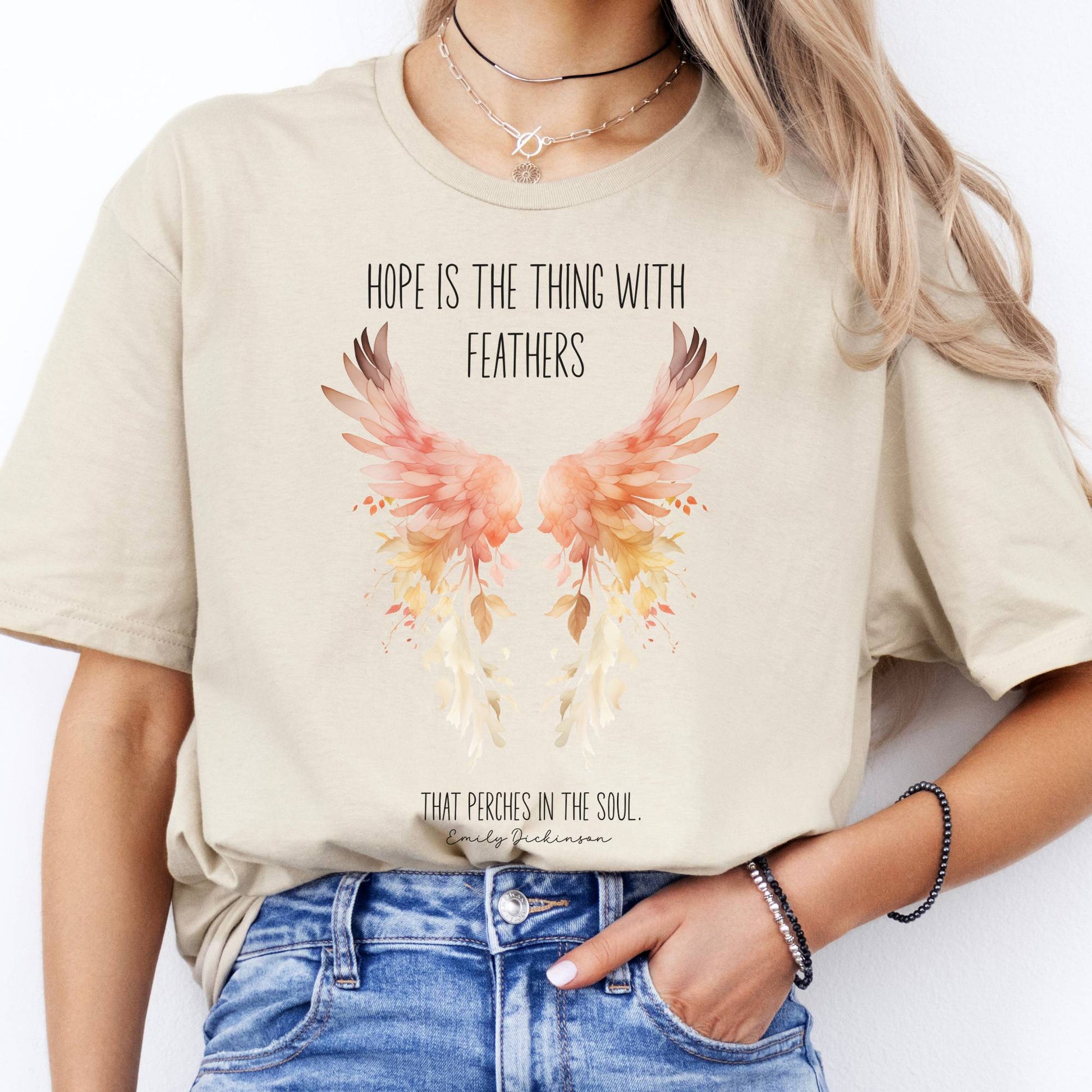 T-Shirt Hope is the Thing With Feathers Emily Dickinson T-Shirt The Mystic Eden