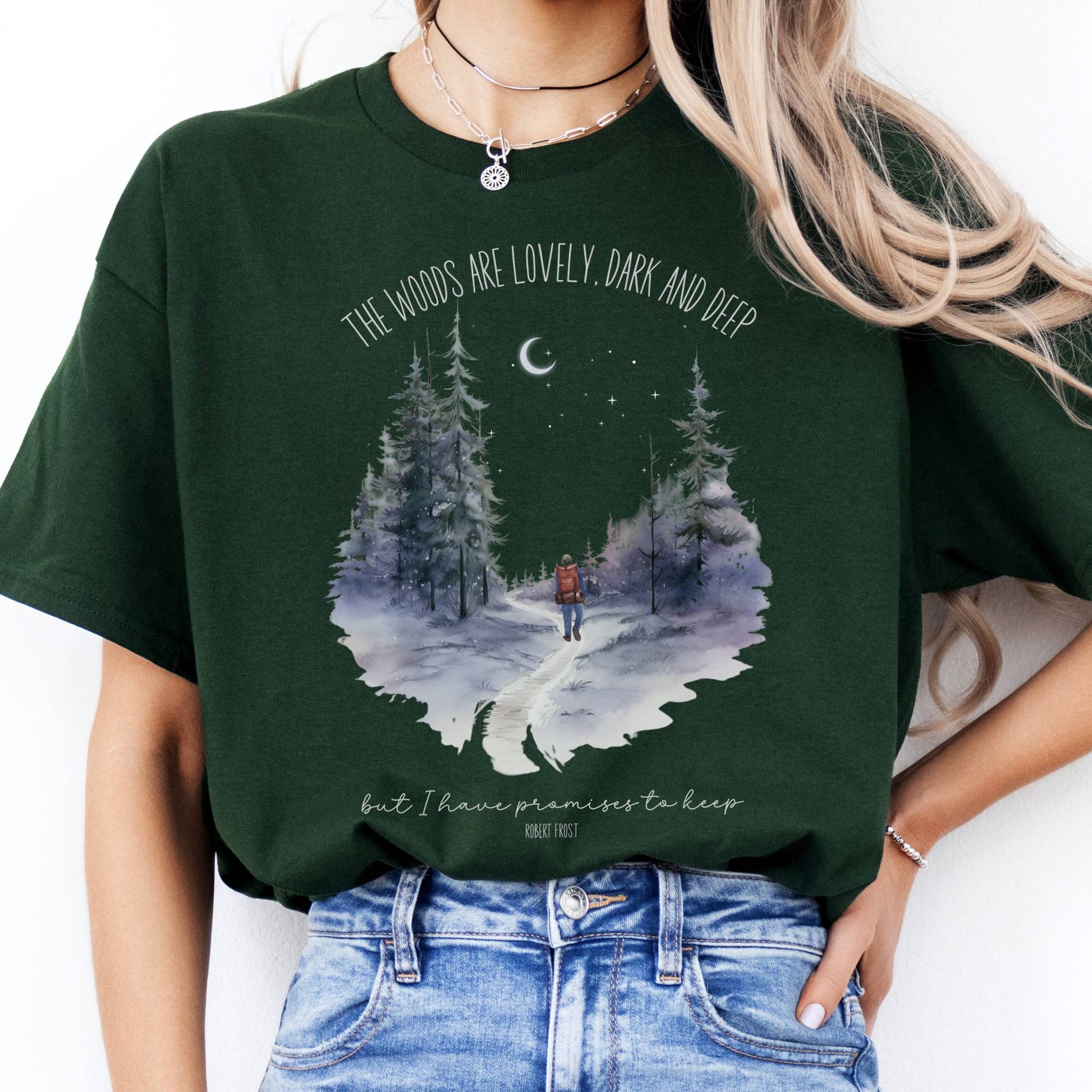 T-Shirt The Woods Are Lovely Robert Frost Poetry  T-Shirt The Mystic Eden