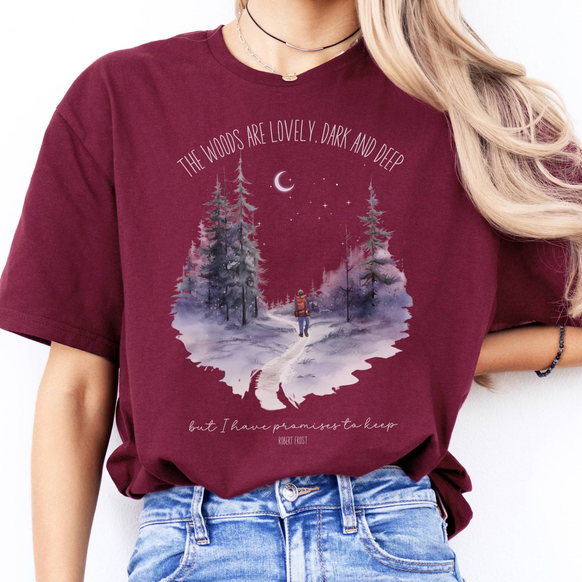 T-Shirt The Woods Are Lovely Robert Frost Poetry  T-Shirt The Mystic Eden