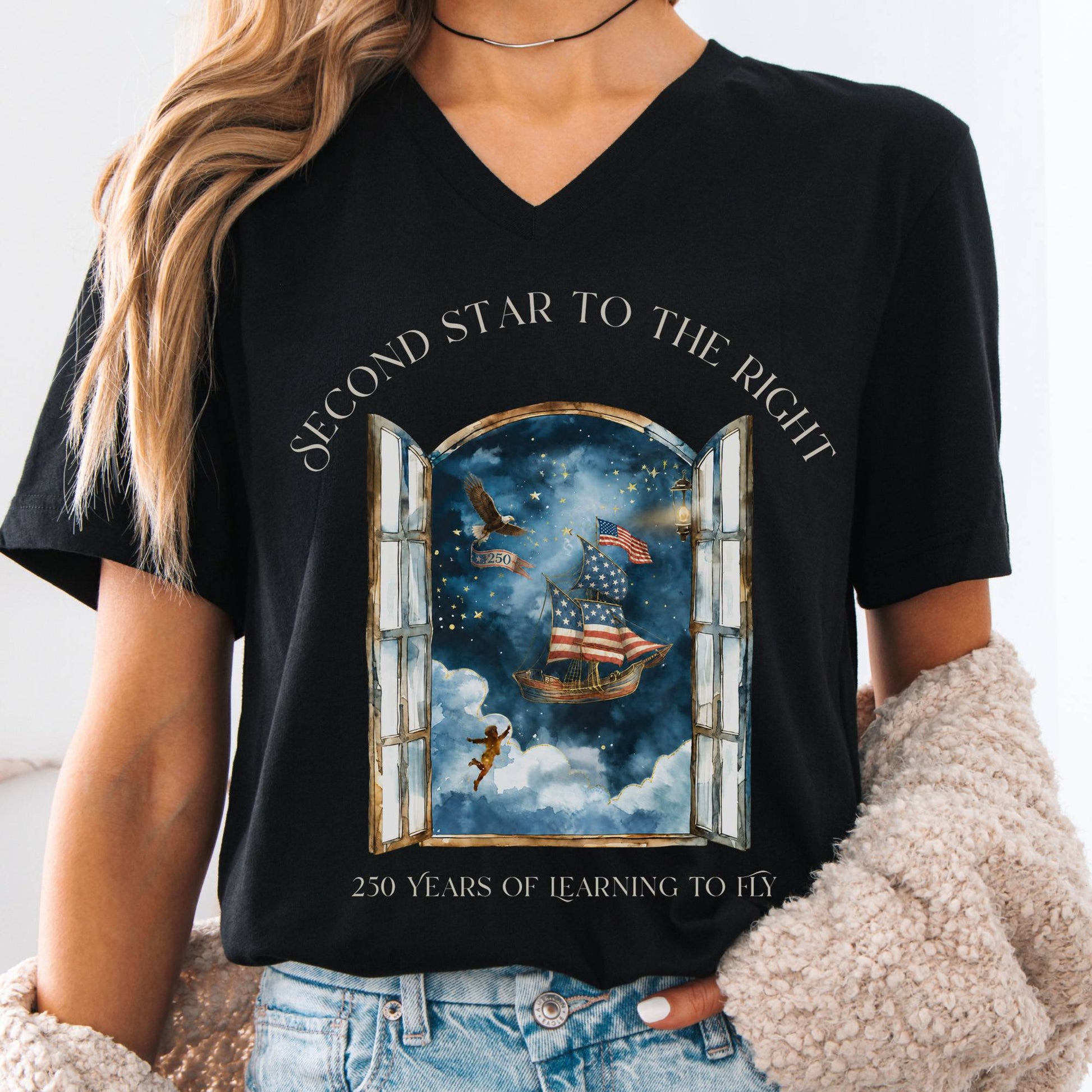 V-neck Black / S Second Star to the Right America 250 Commemorative V-Neck The Mystic Eden