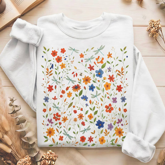 Sweatshirt White / S Dragonfly Wildflowers Sweater The Mystic Eden