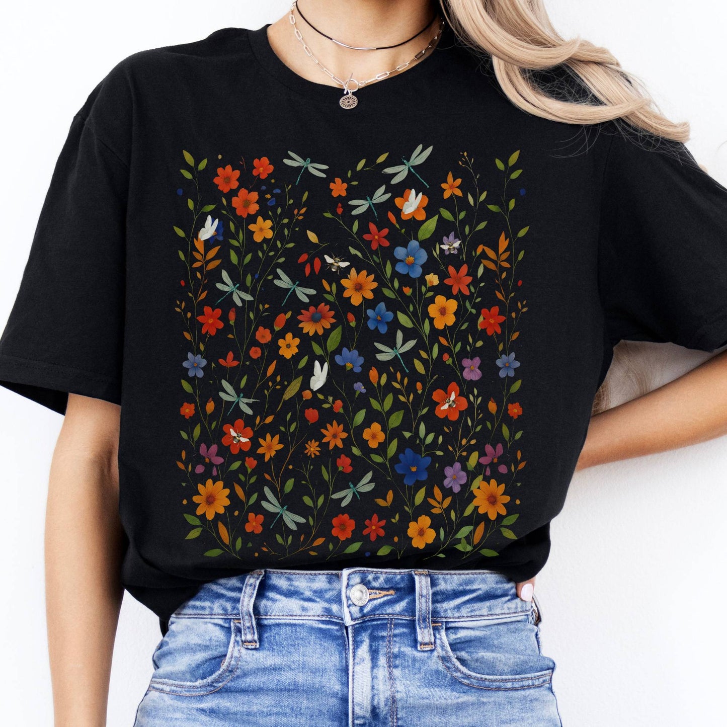 T-Shirts Dragonfly Wildflowers T-Shirt The Mystic Eden