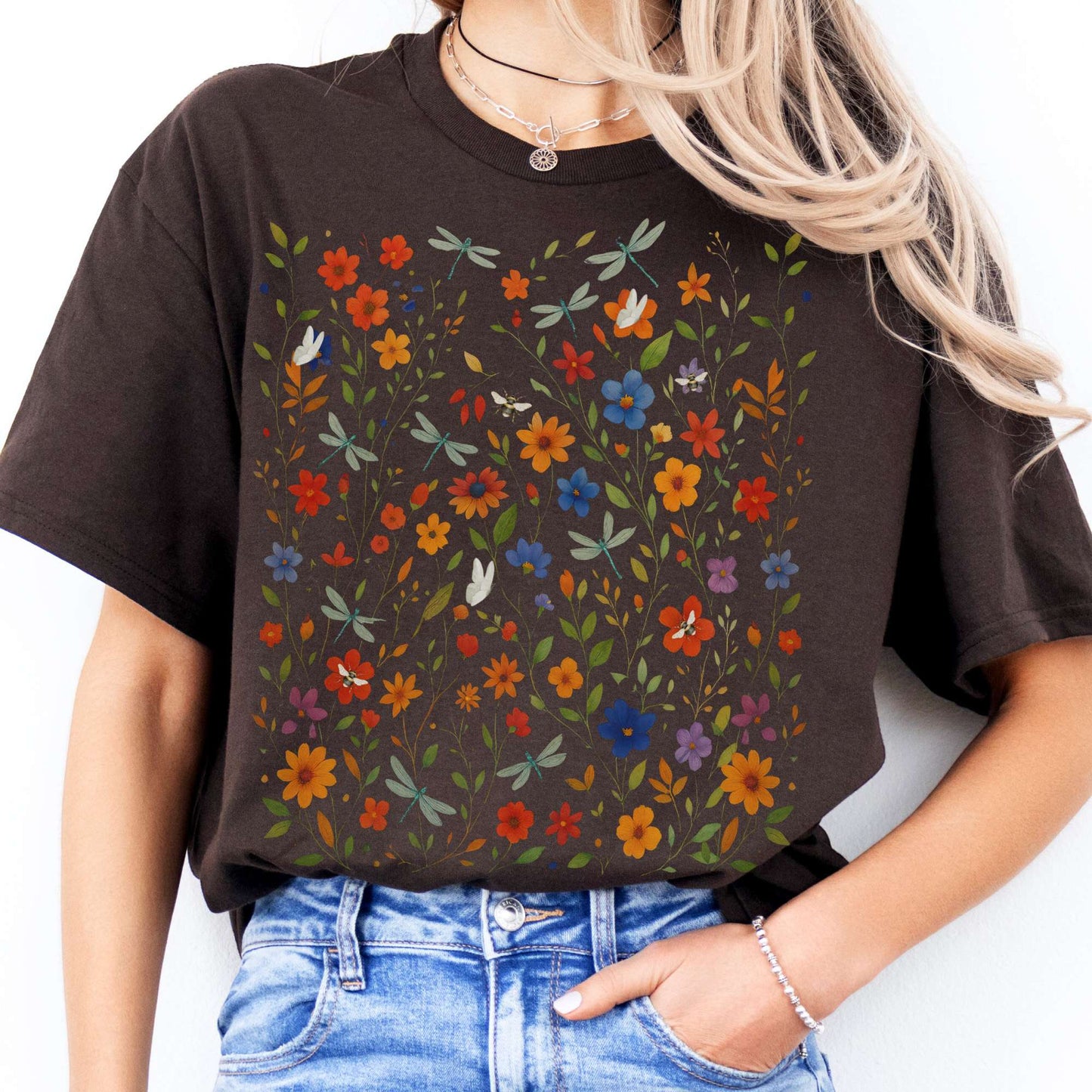 T-Shirts Dragonfly Wildflowers T-Shirt The Mystic Eden