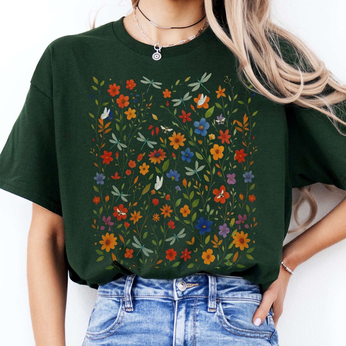 T-Shirts Dragonfly Wildflowers T-Shirt The Mystic Eden