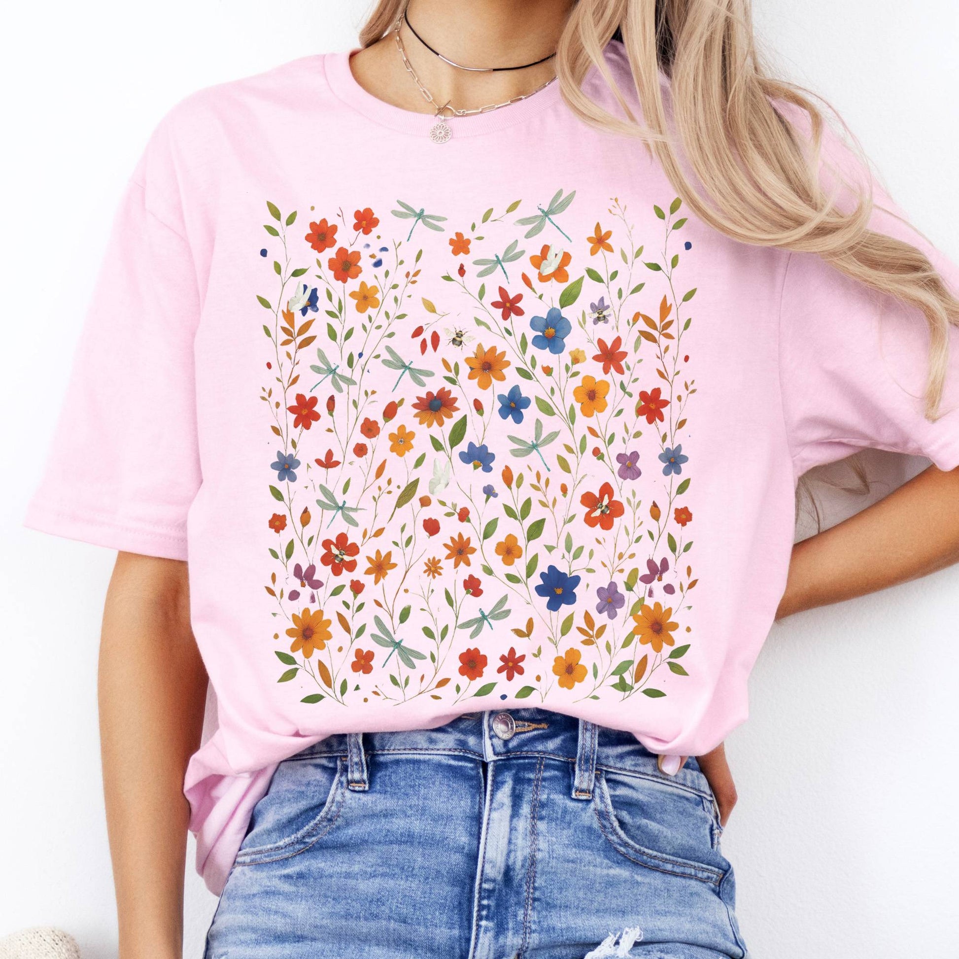 T-Shirts Dragonfly Wildflowers T-Shirt The Mystic Eden