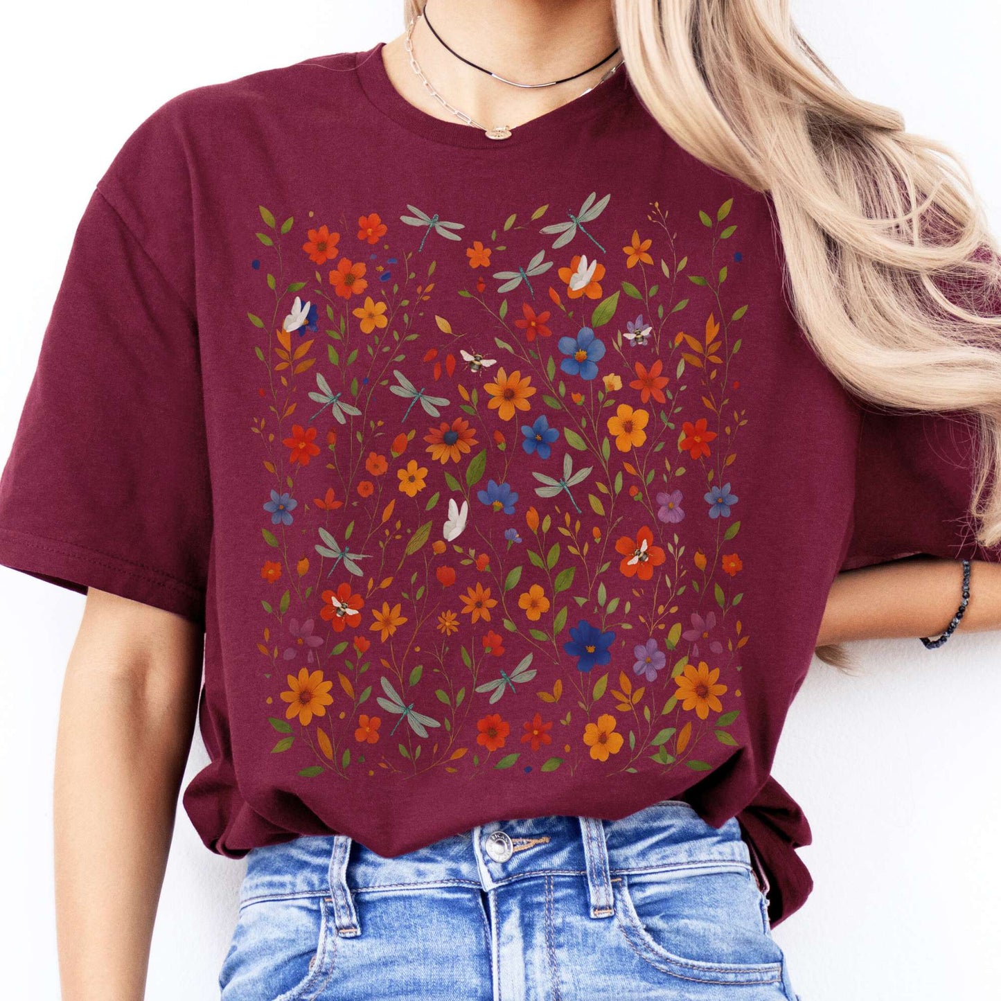 T-Shirts Dragonfly Wildflowers T-Shirt The Mystic Eden