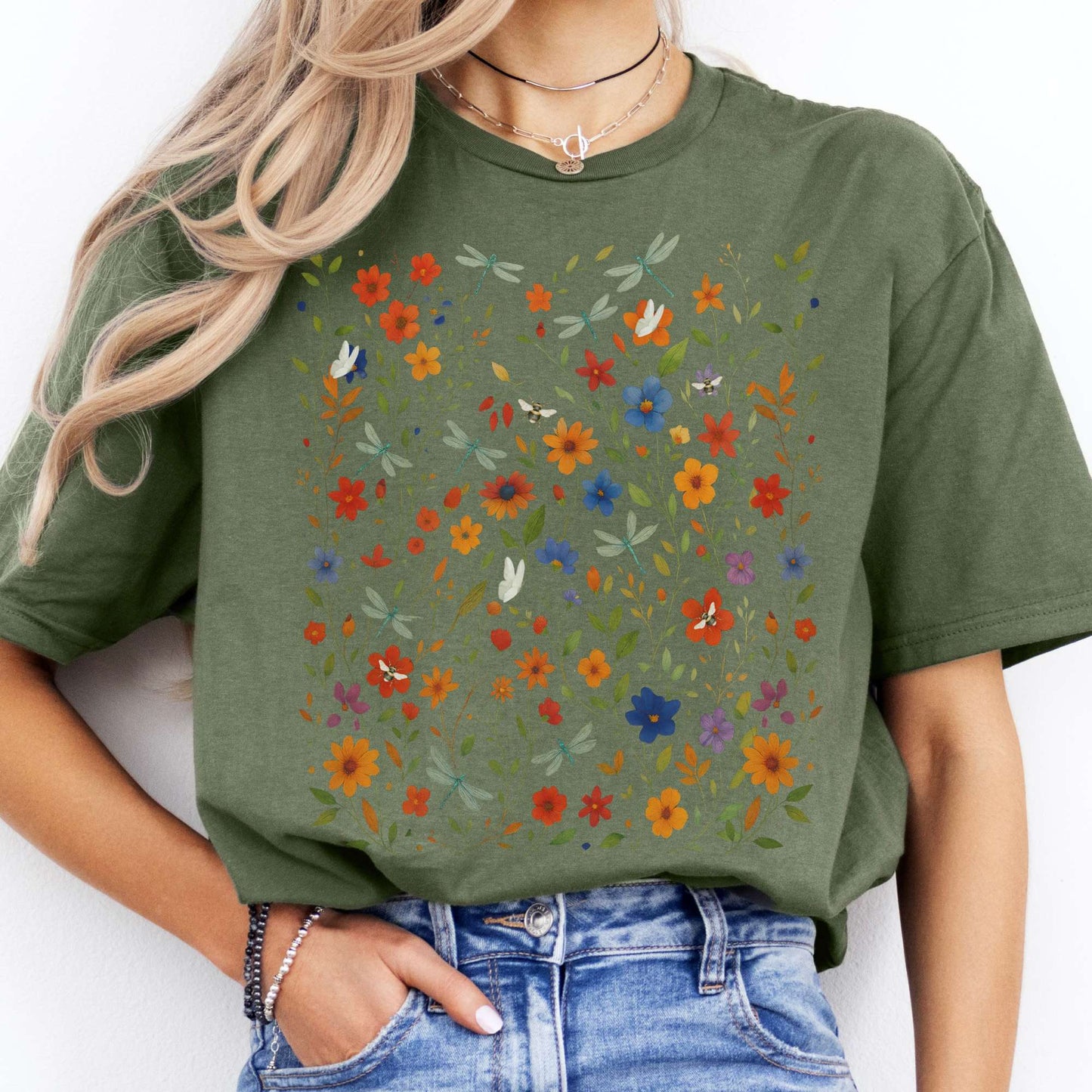 T-Shirts Dragonfly Wildflowers T-Shirt The Mystic Eden
