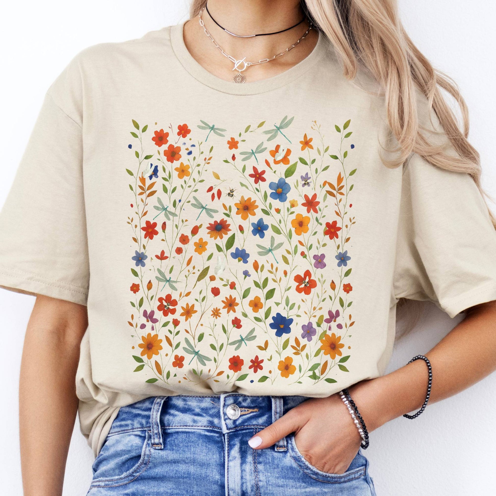 T-Shirts Dragonfly Wildflowers T-Shirt The Mystic Eden