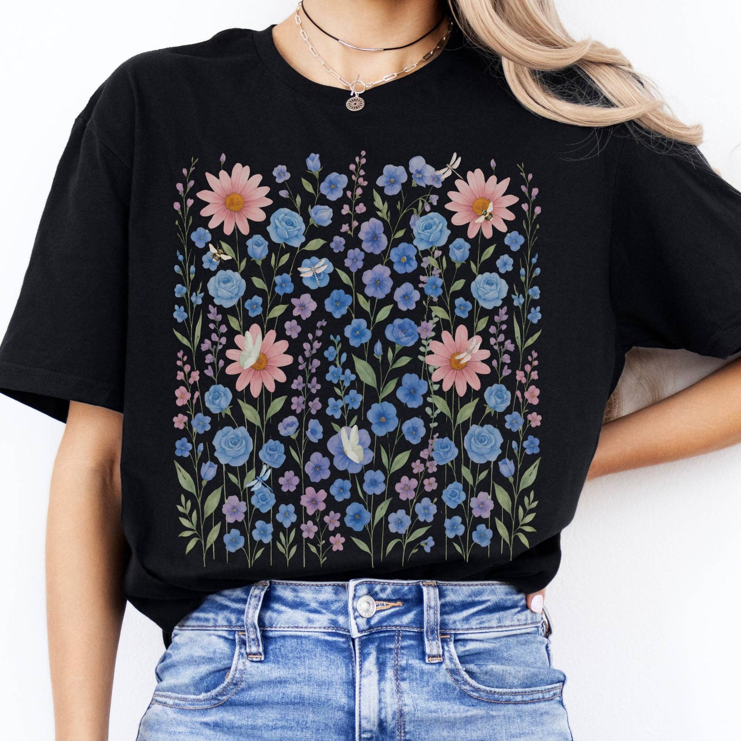 T-Shirt Blue Wildflowers Cottagecore T-Shirt The Mystic Eden