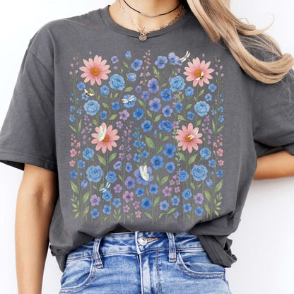 T-Shirt Blue Wildflowers Cottagecore T-Shirt The Mystic Eden