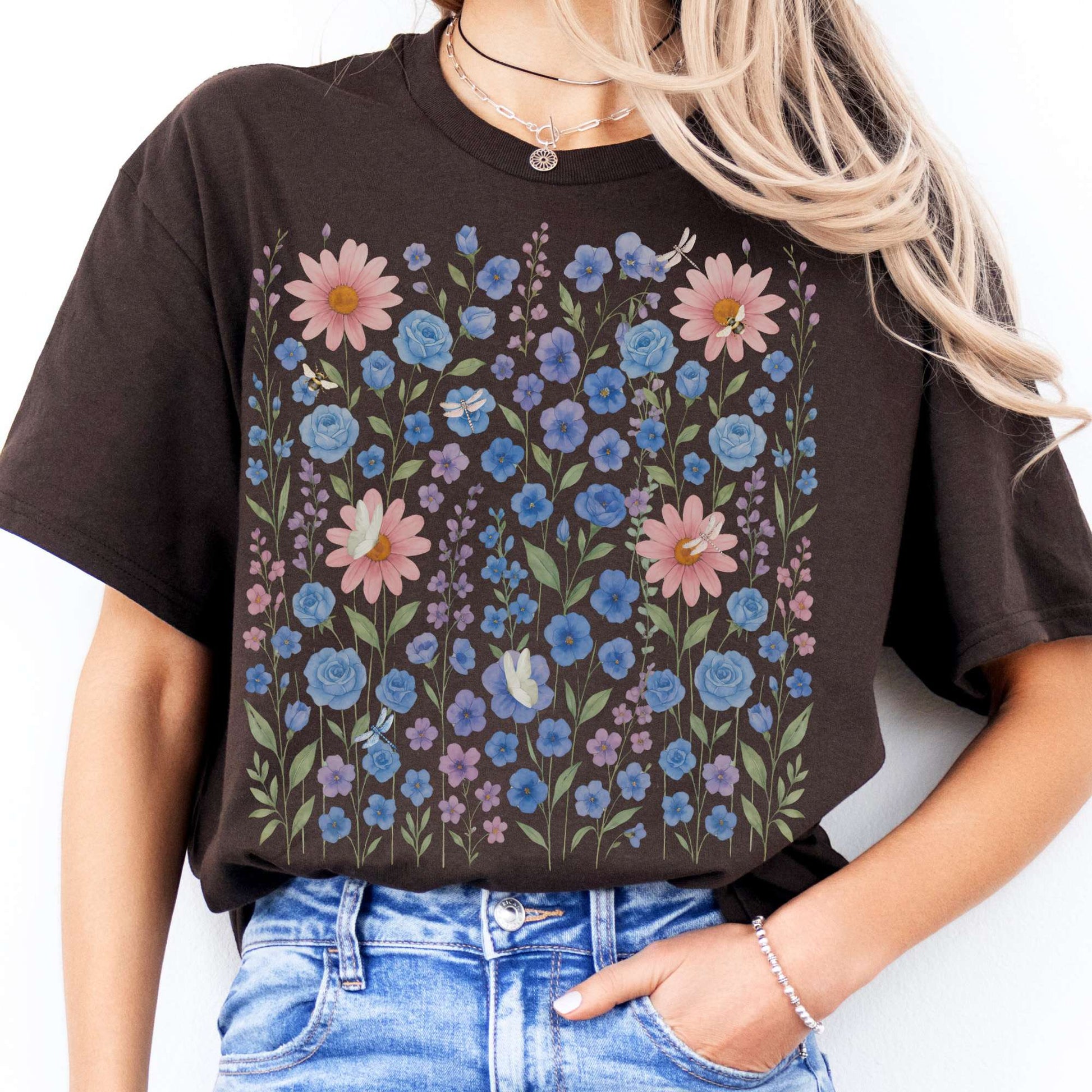 T-Shirt Blue Wildflowers Cottagecore T-Shirt The Mystic Eden