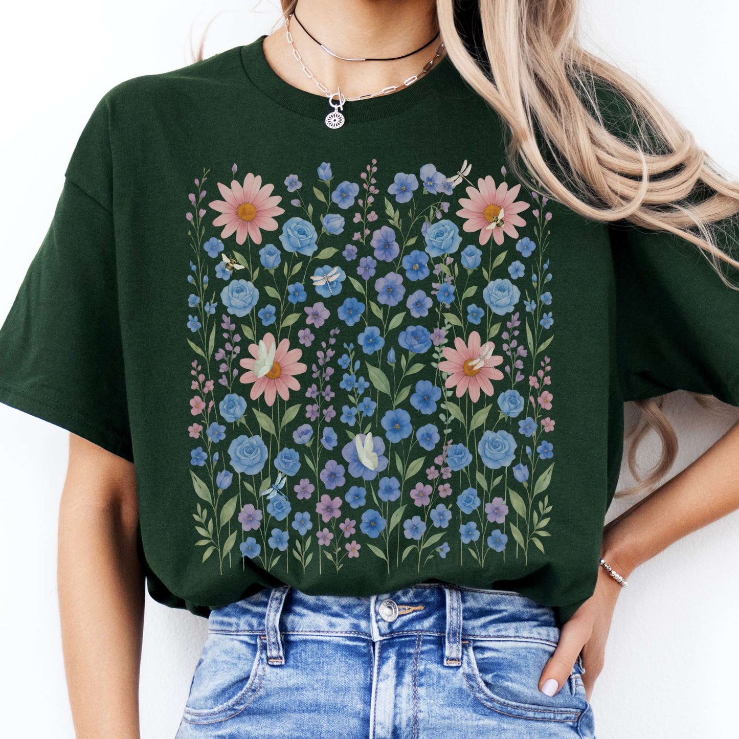 T-Shirt Blue Wildflowers Cottagecore T-Shirt The Mystic Eden