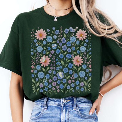 T-Shirt Blue Wildflowers Cottagecore T-Shirt The Mystic Eden