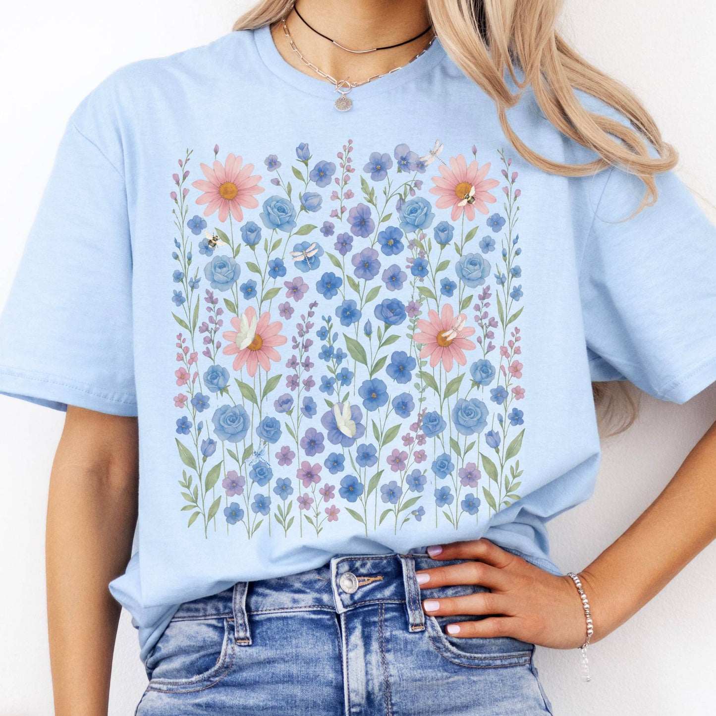 T-Shirt Blue Wildflowers Cottagecore T-Shirt The Mystic Eden