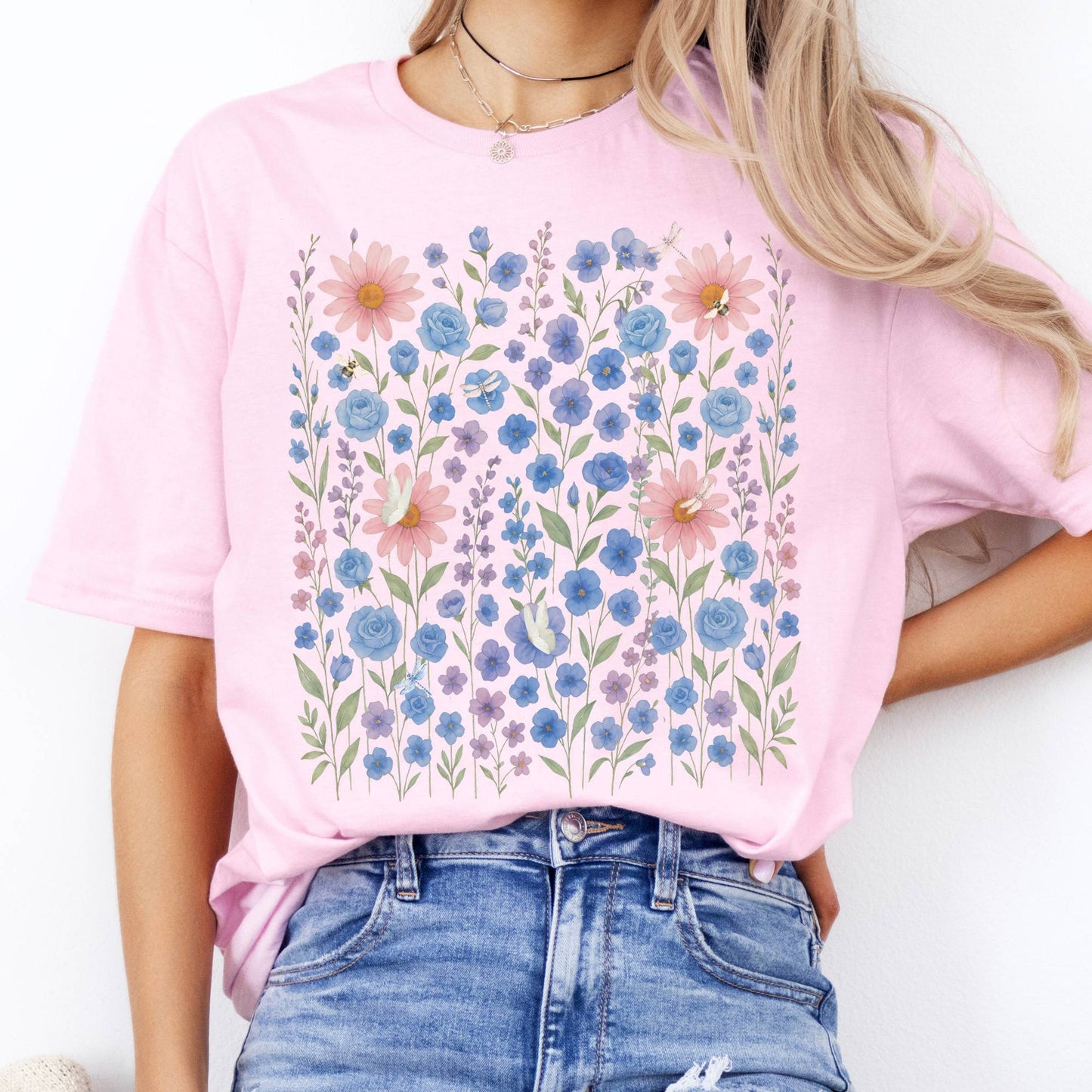 T-Shirt Blue Wildflowers Cottagecore T-Shirt The Mystic Eden