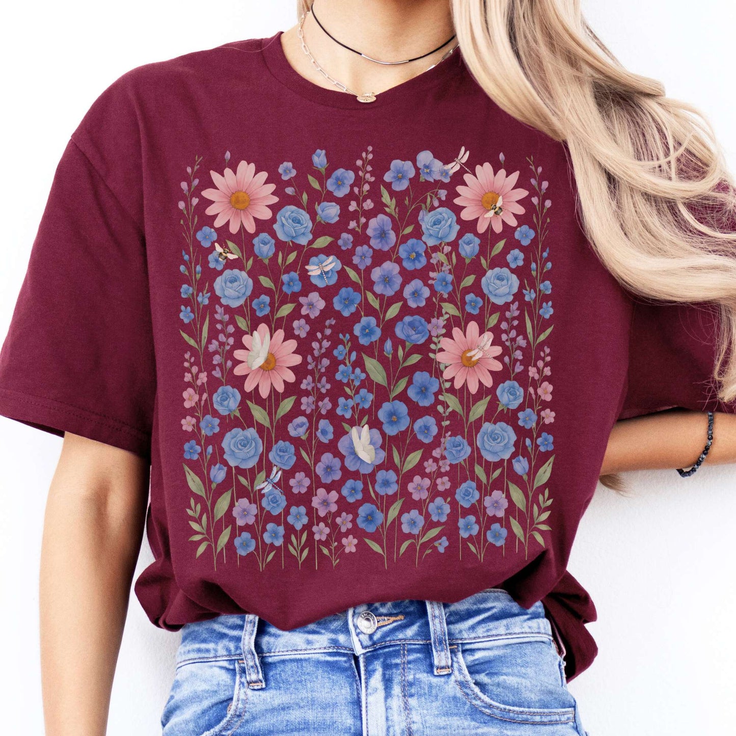T-Shirt Blue Wildflowers Cottagecore T-Shirt The Mystic Eden