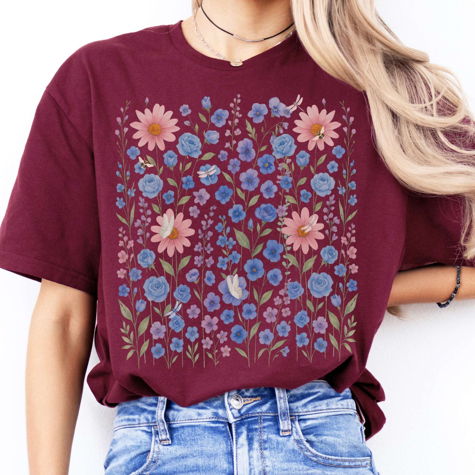 T-Shirt Blue Wildflowers Cottagecore T-Shirt The Mystic Eden