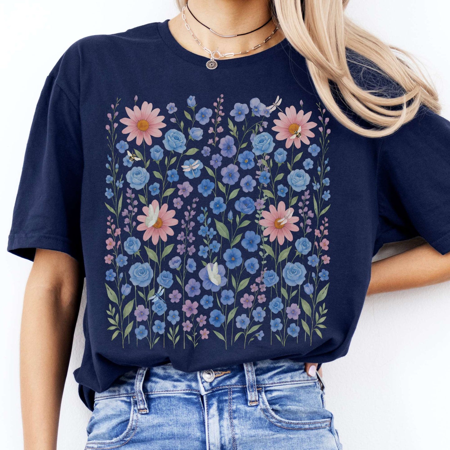 T-Shirt Blue Wildflowers Cottagecore T-Shirt The Mystic Eden