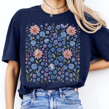 T-Shirt Blue Wildflowers Cottagecore T-Shirt The Mystic Eden