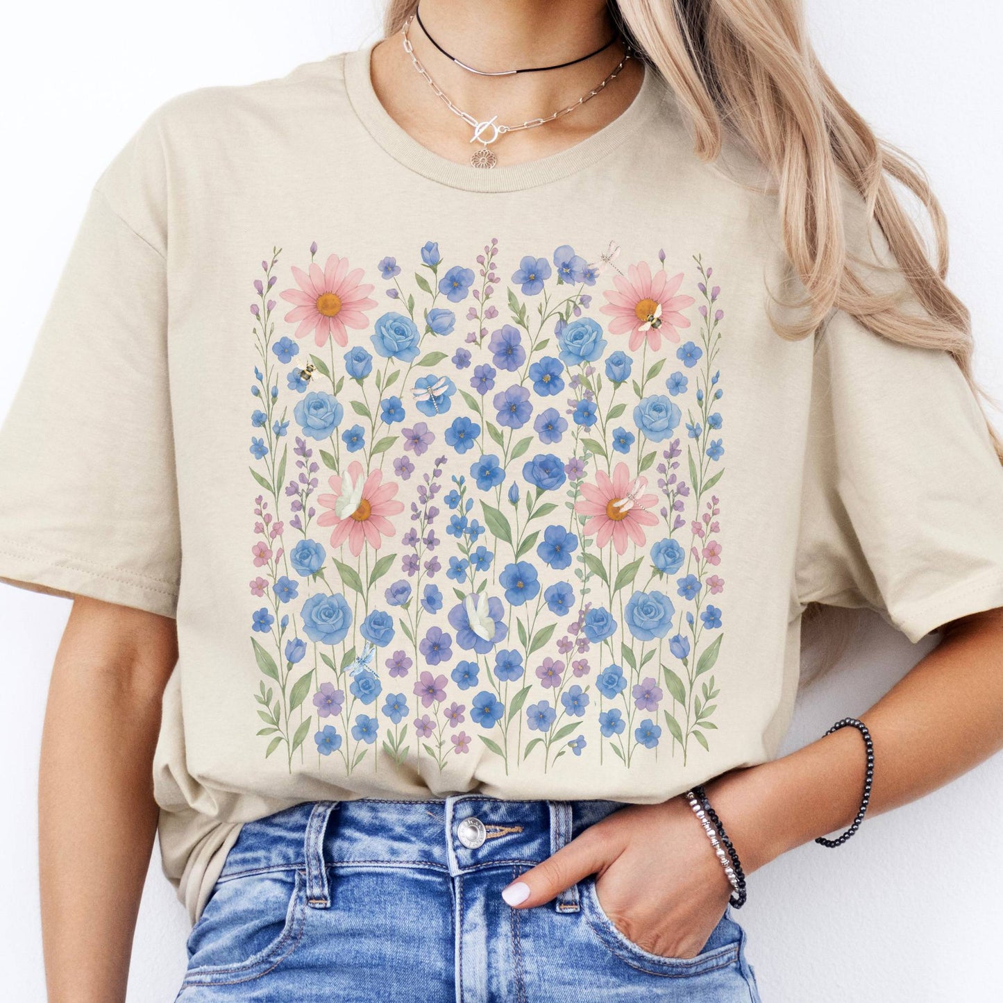 T-Shirt Blue Wildflowers Cottagecore T-Shirt The Mystic Eden
