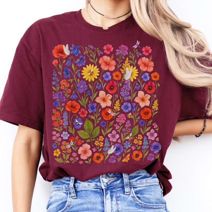 T-Shirt Vibrant Floral Wildflower Cottagecore T-Shirt The Mystic Eden