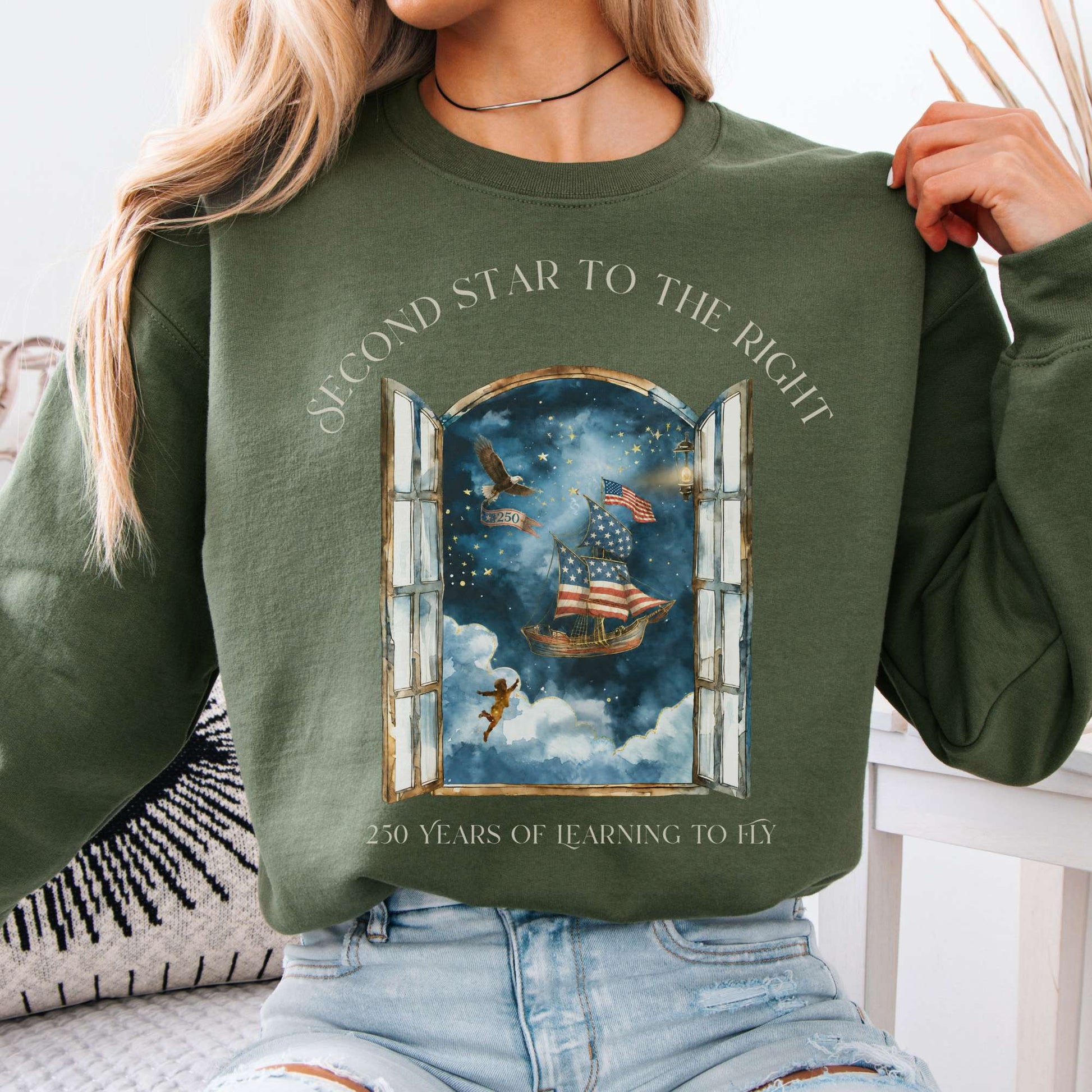 Sweatshirt Military Green / S Second Star to the Right America 250 Commemorative Crewneck Sweatshirt The Mystic Eden