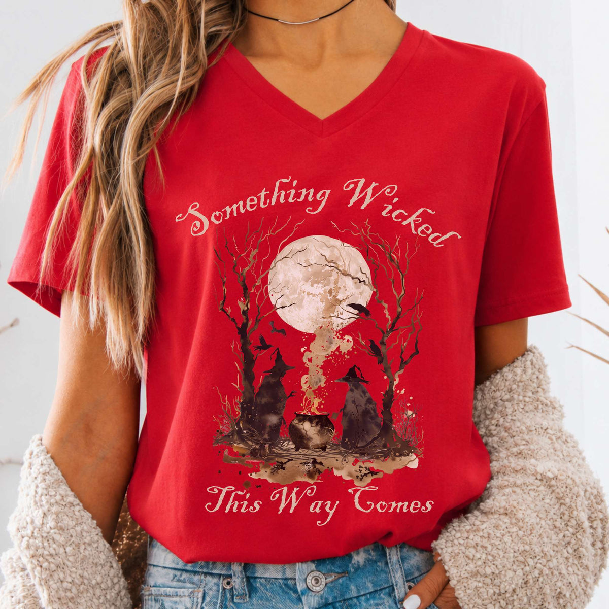 Something Wicked This Way Comes Shakespeare Macbeth Witches V-Neck