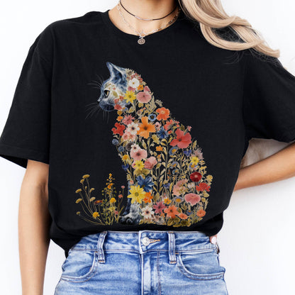 T-Shirts Cottagecore Floral Cat T-Shirt The Mystic Eden