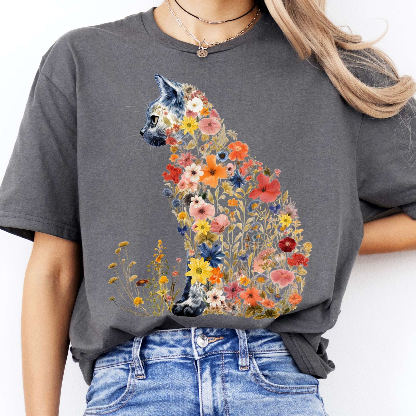 T-Shirts Cottagecore Floral Cat T-Shirt The Mystic Eden