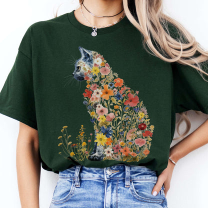 T-Shirts Cottagecore Floral Cat T-Shirt The Mystic Eden