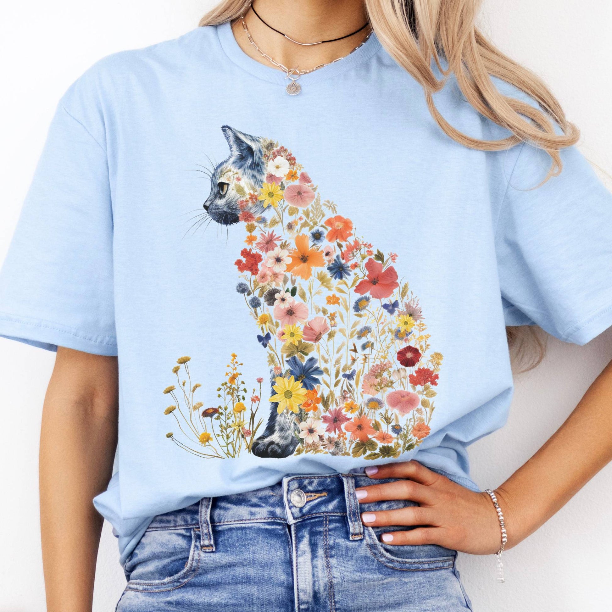 T-Shirts Cottagecore Floral Cat T-Shirt The Mystic Eden