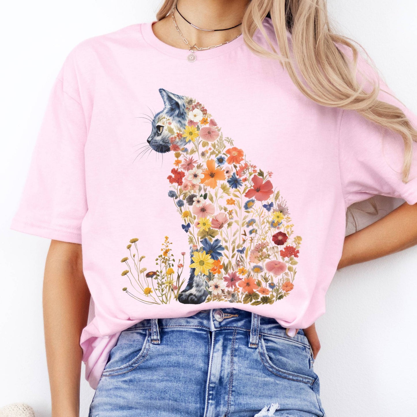 T-Shirts Cottagecore Floral Cat T-Shirt The Mystic Eden