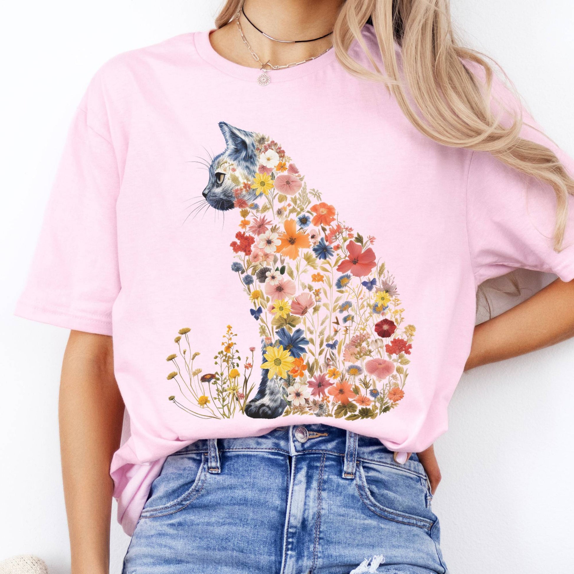 T-Shirts Cottagecore Floral Cat T-Shirt The Mystic Eden