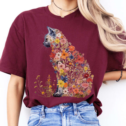 T-Shirts Cottagecore Floral Cat T-Shirt The Mystic Eden