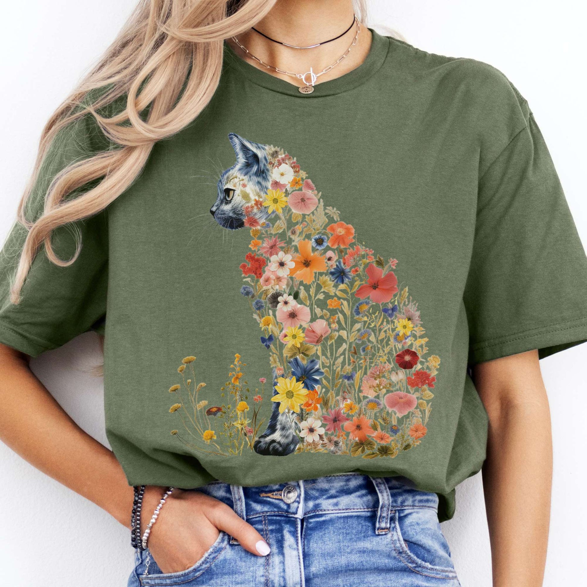 T-Shirts Cottagecore Floral Cat T-Shirt The Mystic Eden