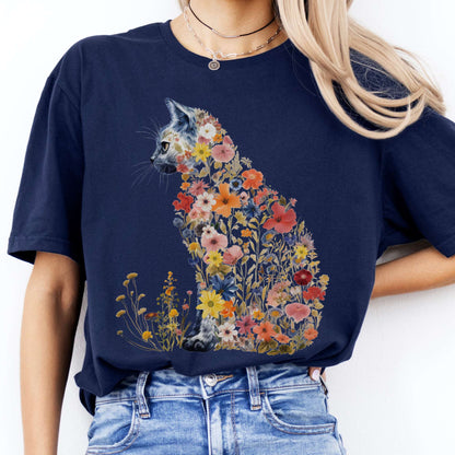 T-Shirts Cottagecore Floral Cat T-Shirt The Mystic Eden