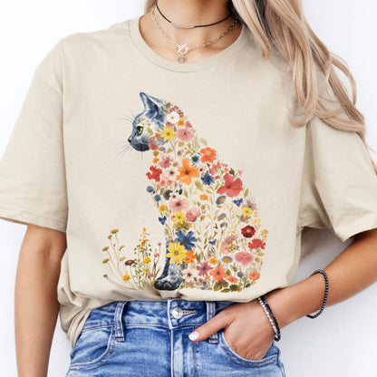 T-Shirts Cottagecore Floral Cat T-Shirt The Mystic Eden