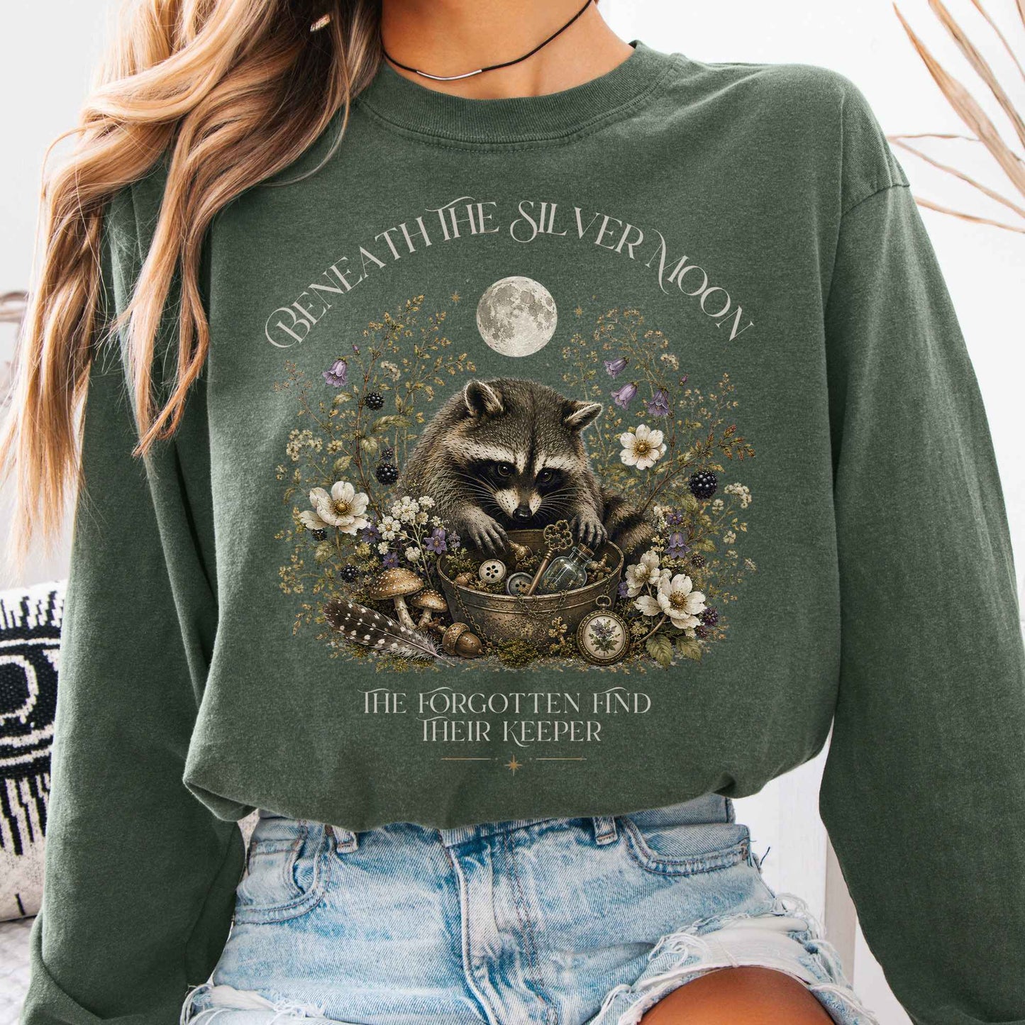 Long-sleeve Hemp / S Beneath the Silver Moon Raccoon Sleeve The Mystic Eden