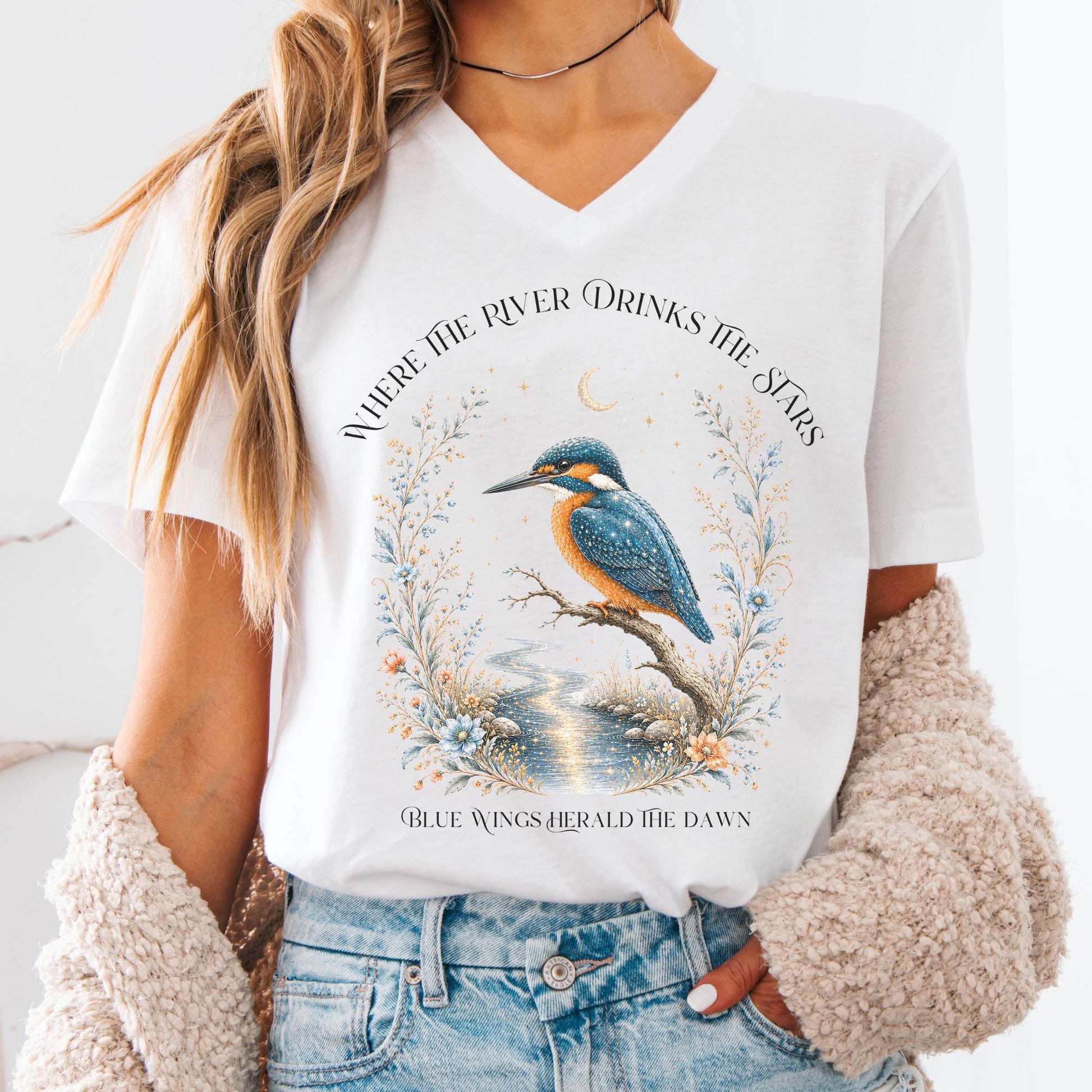 V-neck White / S Where the River Drinks the Stars V-Neck The Mystic Eden