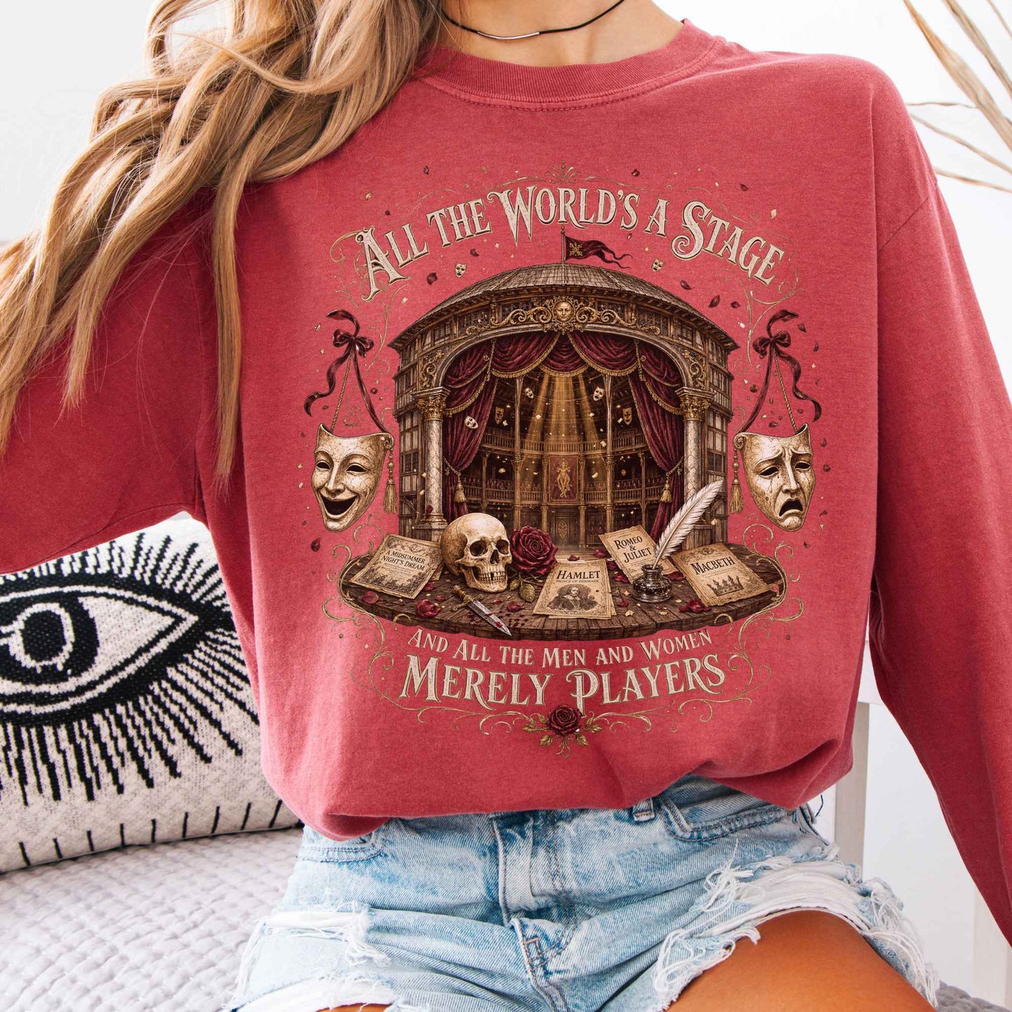 Long-sleeve Crimson / S All the World's a Stage Shakespeare Long Sleeve The Mystic Eden