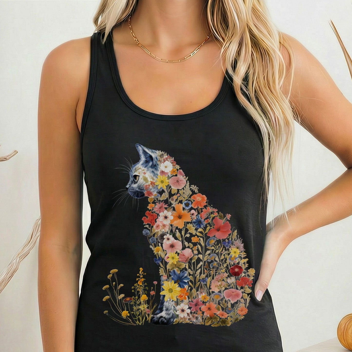 Tank Top XS / Solid Black Wildflower Cat Women's Racerback Tank Top The Mystic Eden