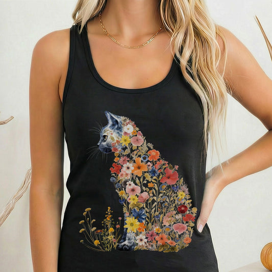 Tank Top XS / Solid Black Wildflower Cat Women's Racerback Tank Top The Mystic Eden