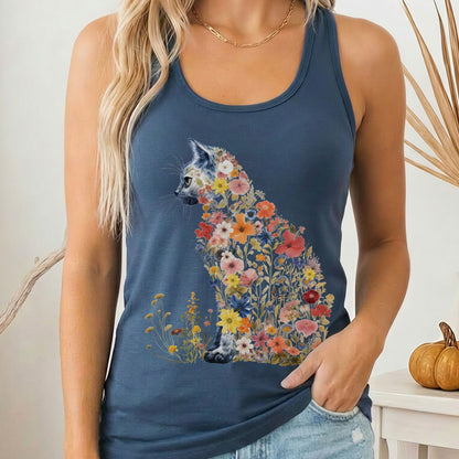 Tank Top XS / Solid Indigo Wildflower Cat Women's Racerback Tank Top The Mystic Eden