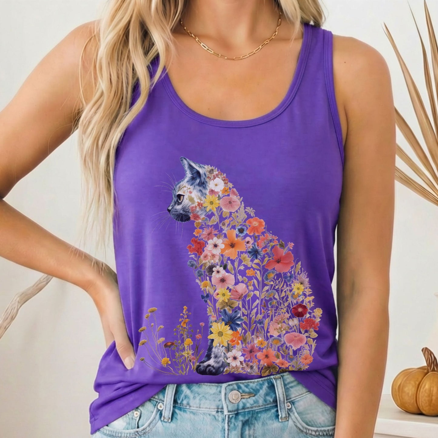 Tank Top XS / Solid Purple Rush Wildflower Cat Women's Racerback Tank Top The Mystic Eden