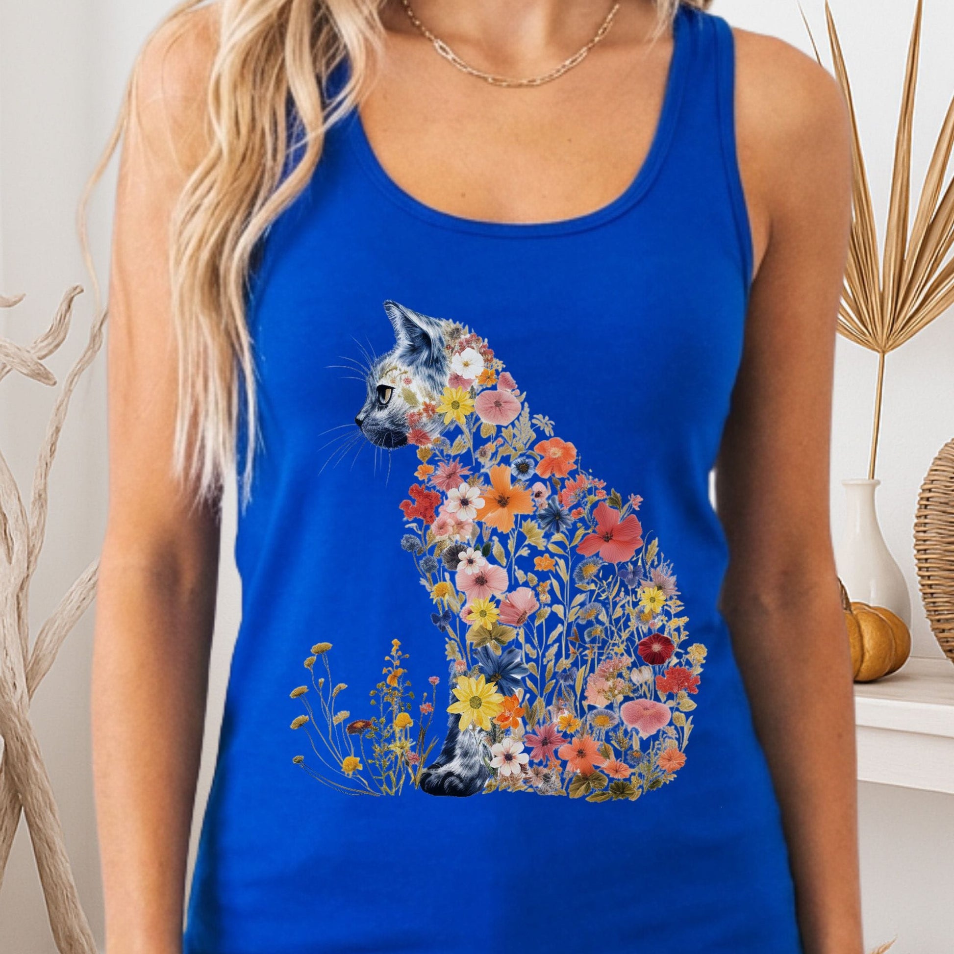Tank Top XS / Solid Royal Wildflower Cat Women's Racerback Tank Top The Mystic Eden