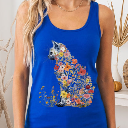 Tank Top XS / Solid Royal Wildflower Cat Women's Racerback Tank Top The Mystic Eden